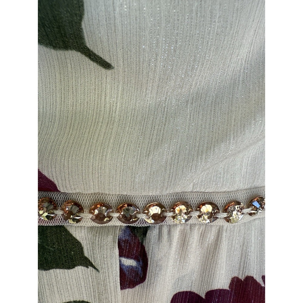 Floral Sheer Metallic Weave Rhinestone Waist Sz 8 Romantic Tea Length Dress - Picture 6 of 9